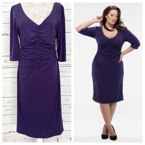 Kiyonna Purple Ruched V-neck Dress size 0X NWT